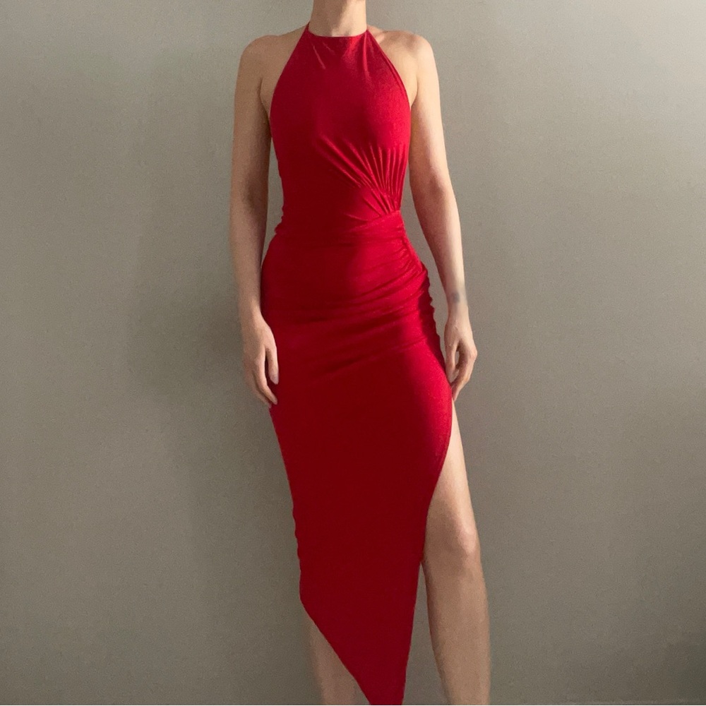Elegant Red Halter Dress